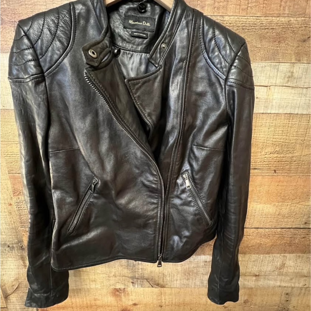 Massimo Dutti Black Leather Jacket with Quilted Accents